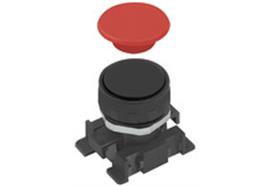 Druckknopf mit roter und schwarzer Scheibe, monostabil